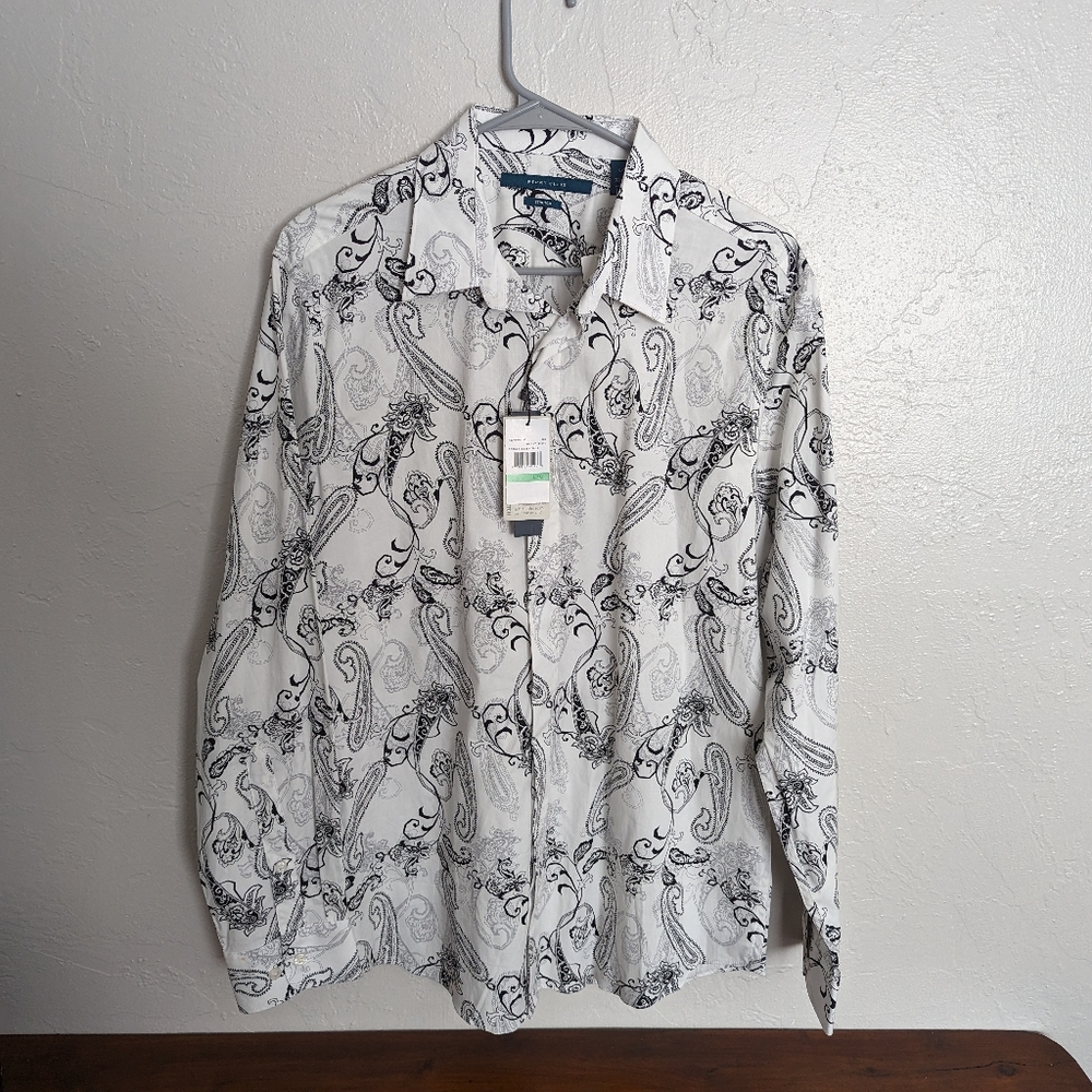 NWT Perry Ellis Button Up Dress Stretch Shirt Paisley